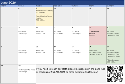 Calendar of dates for the 2026 FCSAA
