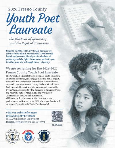 A pencil sketch of a hand writing poetry on a notepad and three young people